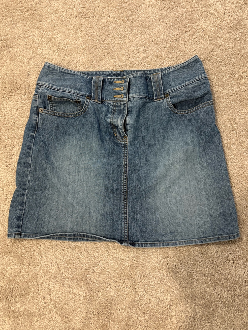 LOFT Blue Denim Mini Skirt with Front Button Detail